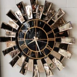Furniture Imports LTD Starburst Mirrored Wall Clock Gold CLOCKS