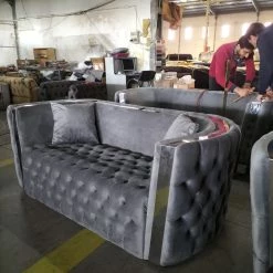 TURKISH Mayfair Sofa 3+2 Range Silver & Chrome Plush Velvet -
