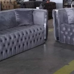 TURKISH Mayfair Sofa 3+2 Range Silver & Chrome Plush Velvet -