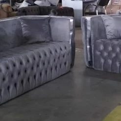 TURKISH Mayfair Sofa 3+2 Range Silver & Chrome Plush Velvet -