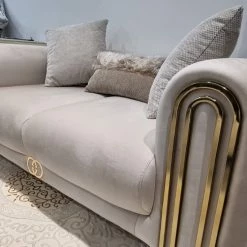 TURKISH SALE ITEMS Elmira 3+2 Cream & Gold Plush Velvet
