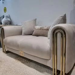 TURKISH SALE ITEMS Elmira 3+2 Cream & Gold Plush Velvet