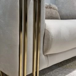 TURKISH SALE ITEMS Elmira 3+2 Cream & Gold Plush Velvet