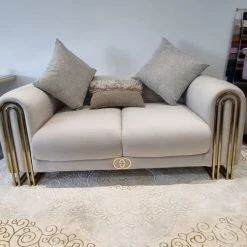 TURKISH SALE ITEMS Elmira 3+2 Cream & Gold Plush Velvet