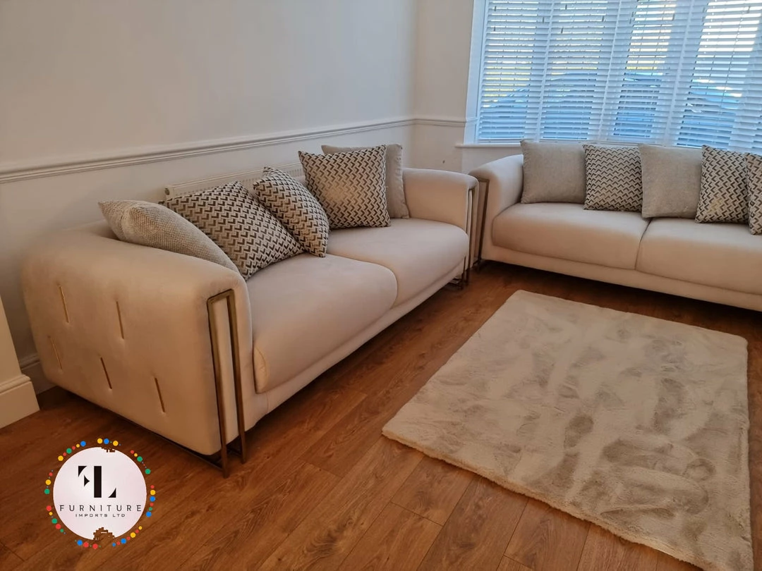 TURKISH Karze 2+2 Cream & Gold Plush Velvet