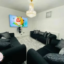 TURKISH Elmira 3+2 Black & Chrome Plush Velvet SALE ITEMS