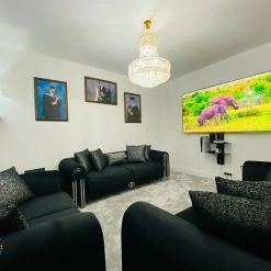 TURKISH Elmira 3+2 Black & Chrome Plush Velvet SALE ITEMS