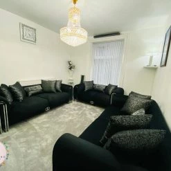 TURKISH Elmira 3+2 Black & Chrome Plush Velvet SALE ITEMS