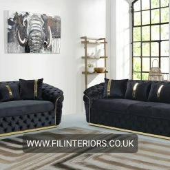 Furniture Imports LTD Ambassador 3+2 Seater In Black & Gold Plush Velvet