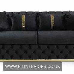 Furniture Imports LTD Ambassador 3+2 Seater In Black & Gold Plush Velvet