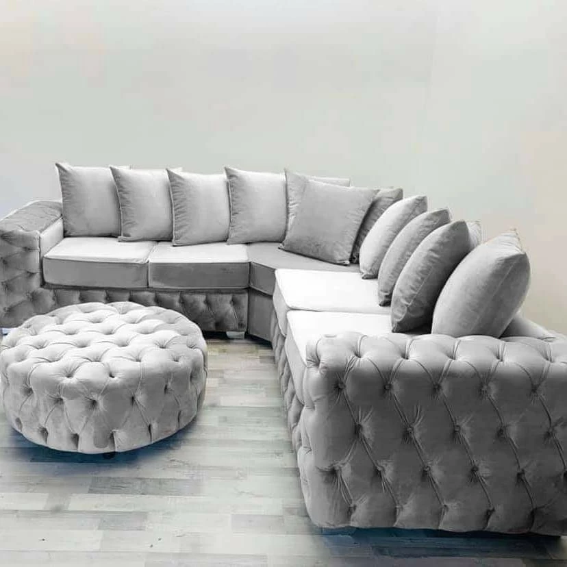 Furniture Imports LTD 3+2 SOFAS Chesterfield Round Sofa FULL UPHOLSTERY Footstool