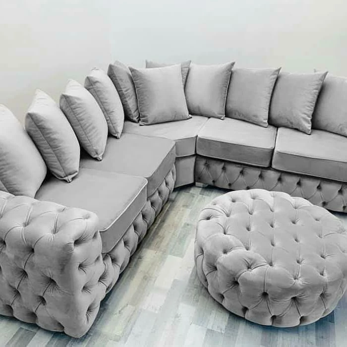 Furniture Imports LTD 3+2 SOFAS Chesterfield Round Sofa FULL UPHOLSTERY Footstool