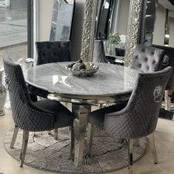 FIL Ashley Round Marble Dining Table + Majestic Velvet Dining Chair ALL DINING TABLE SET