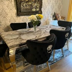 Furniture Imports LTD ALL DINING TABLE SET Valentino Imperial Grey Solid Marble Dining Table Set + Valentino Chairs