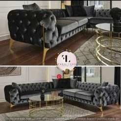TURKISH DUBAI SOFA COLLECTION Hermes Corner Sofa Plush Velvet