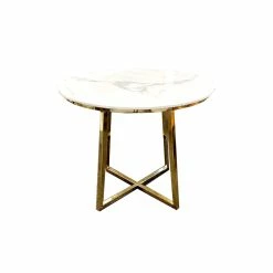 Furnish Juno 90cm Round Dining Table With Polar White Sintered Stone Top