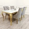 Furnish Louis Dining Table Frame Gold + Majestic Gold Dining Chair With Lion Knocker & Quilted Back ALL DINING TABLE SET