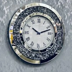 ASR INTERIOR Crushed Diamond Round Wall Clock MIRRORED FURNITURE