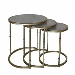 BESPOKEZ Nest Of 3 Gold Metal & Marble Tables