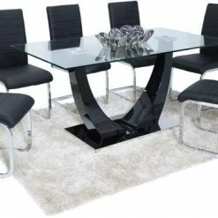 ASR INTERIOR ALL DINING TABLE SET Oslo Dining Set (6 Black New York Chairs)