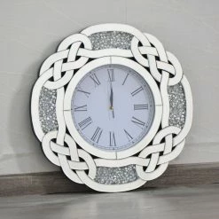 ASR INTERIOR MIRRORED FURNITURE Crushed Diamond Round Wall Clock