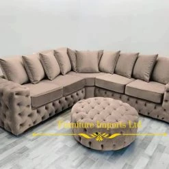 Furniture Imports LTD 3+2 SOFAS Chesterfield Round Sofa FULL UPHOLSTERY Footstool