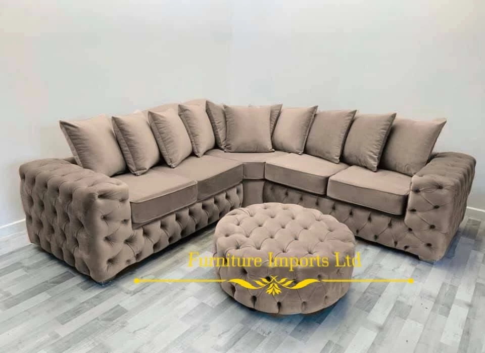 Furniture Imports LTD 3+2 SOFAS Chesterfield Round Sofa FULL UPHOLSTERY Footstool
