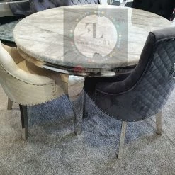 FIL Ashley Round Marble Dining Table + Majestic Velvet Dining Chair ALL DINING TABLE SET