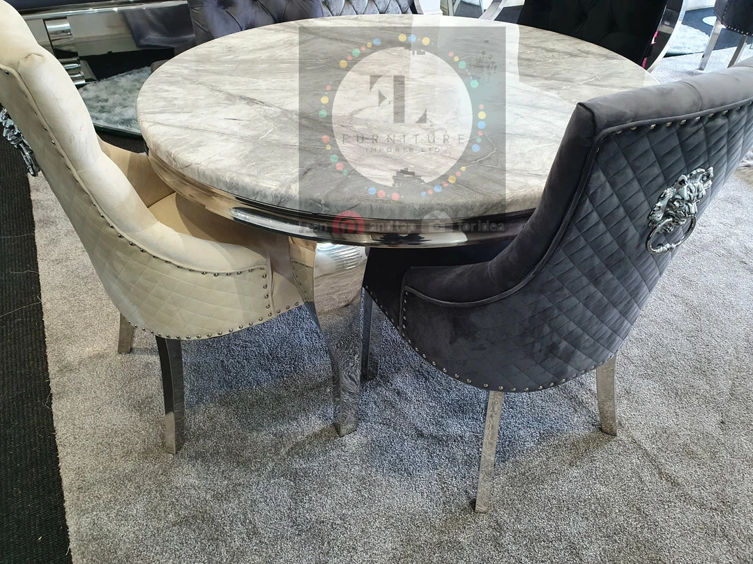 FIL Ashley Round Marble Dining Table + Majestic Velvet Dining Chair ALL DINING TABLE SET