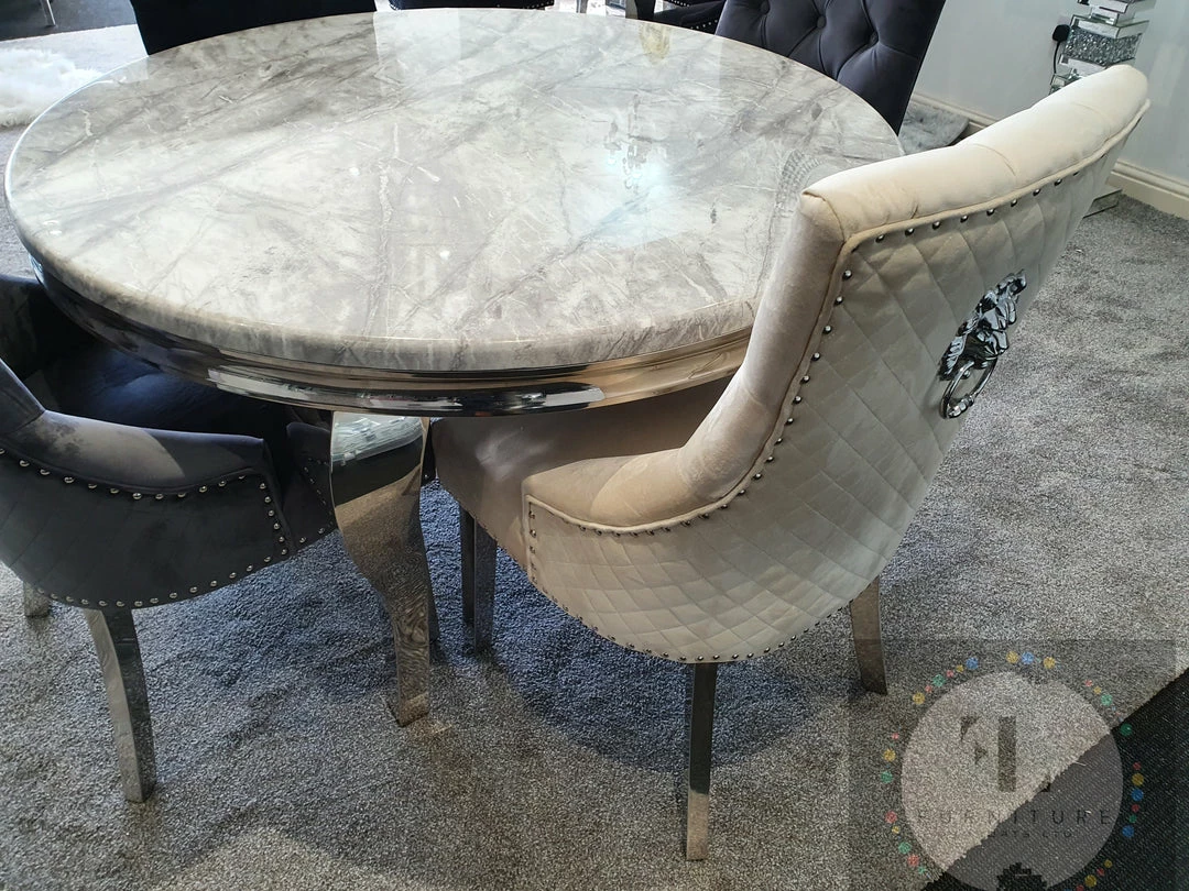 FIL Ashley Round Marble Dining Table + Majestic Velvet Dining Chair ALL DINING TABLE SET