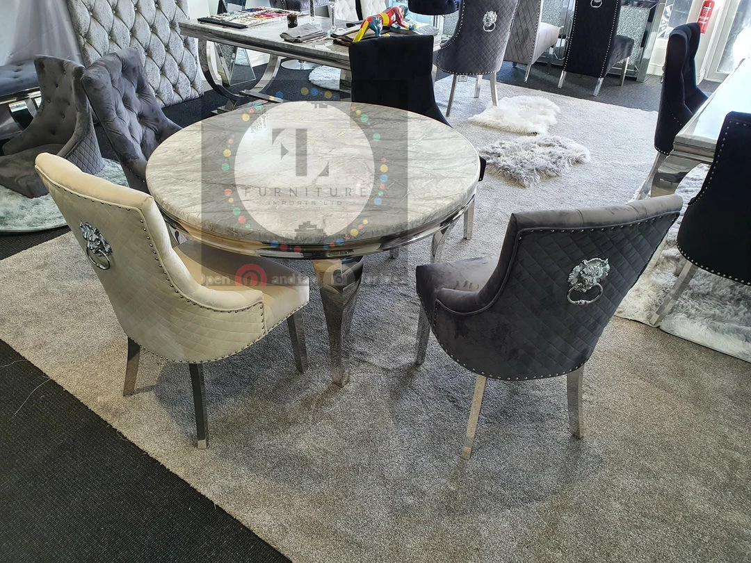 FIL Ashley Round Marble Dining Table + Majestic Velvet Dining Chair ALL DINING TABLE SET