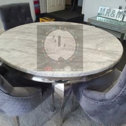 FIL Ashley Round Marble Dining Table + Majestic Velvet Dining Chair ALL DINING TABLE SET