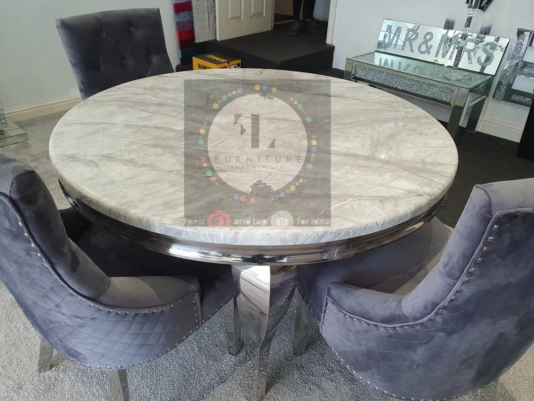 FIL Ashley Round Marble Dining Table + Majestic Velvet Dining Chair ALL DINING TABLE SET