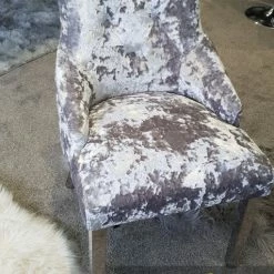 ASR INTERIOR Venice Lustro Premium Crushed Velvet Silver Dining Chair