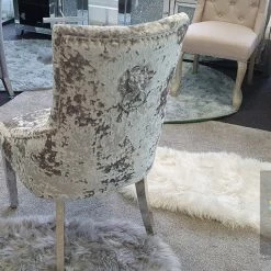 ASR INTERIOR Venice Lustro Premium Crushed Velvet Silver Dining Chair