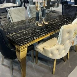 Asr Victoria Black & Gold Marble Table Set180cm ALL DINING TABLE SET