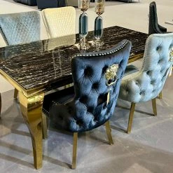 Asr Victoria Black & Gold Marble Table Set180cm ALL DINING TABLE SET