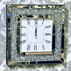 Crushed Diamond Square Wall Clock 50 X 50 CLOCKS