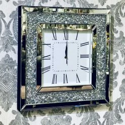 Crushed Diamond Square Wall Clock 50 X 50 CLOCKS