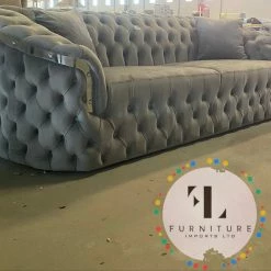 TURKISH BVLGARI 3+2 SEATER SILVER VELVET + CHROME DETAILING