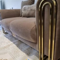 TURKISH Elmira 3 Seater In Champagne & Gold Plush Velvet SALE ITEMS