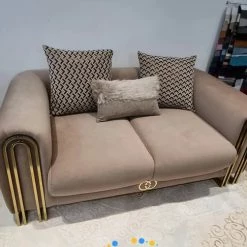 TURKISH Elmira 3 Seater In Champagne & Gold Plush Velvet SALE ITEMS
