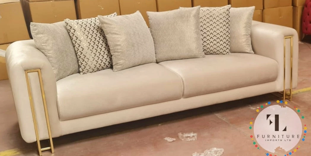 TURKISH Karze 2+2 Cream & Gold Plush Velvet