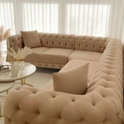 TURKISH DUBAI SOFA COLLECTION Hermes Corner Sofa Plush Velvet