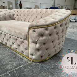 TURKISH Khalifah Sofa 3+2 Range In Beige & Gold Plush Velvet
