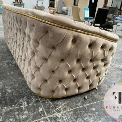 TURKISH Khalifah Sofa 3+2 Range In Beige & Gold Plush Velvet