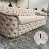 TURKISH Khalifah Sofa 3+2 Range In Beige & Gold Plush Velvet