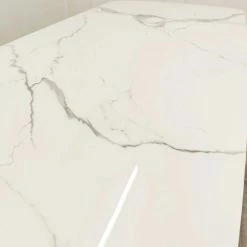 Furnish 365 ALL DINING TABLE SET Orion Gold 1.8 Polar White Sintered Stone Top + Astra Leather Dining Chair