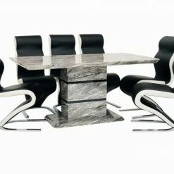 ASR INTERIOR Roseberry Dining Set + 6 Boston Chairs (Marble Effect) ALL DINING TABLE SET