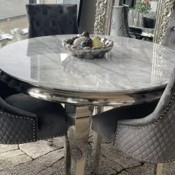 FIL Ashley Round Marble Dining Table + Majestic Velvet Dining Chair ALL DINING TABLE SET
